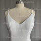 Satin Wedding Dress V-neck Spaghetti Straps Backless Formal Pleat Bridal Grown