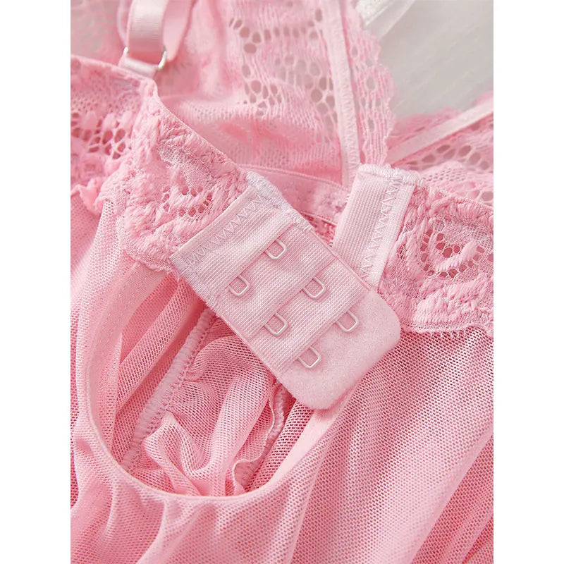 Women's plus-size lace lingerie nightgown and thong set with suspender details and bra, The Clothing Company Sydney