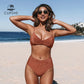 2 Piece Shiny Brick Red High Waist Bikini Sets Swimsuit  V-neck Two Pieces Beachwear Bathing Suit Swimwear The Clothing Company Sydney