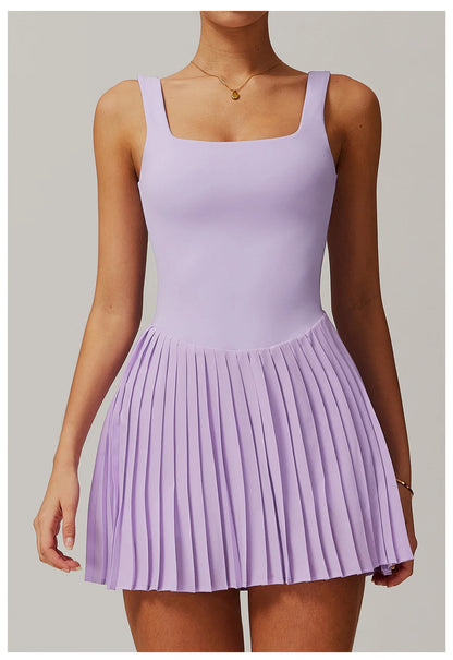 Women's Tennis Dress Jumpsuit Bottom Fitness Clothes Sports Running Pockets Pleated Skirt Sports Yoga Set Dress