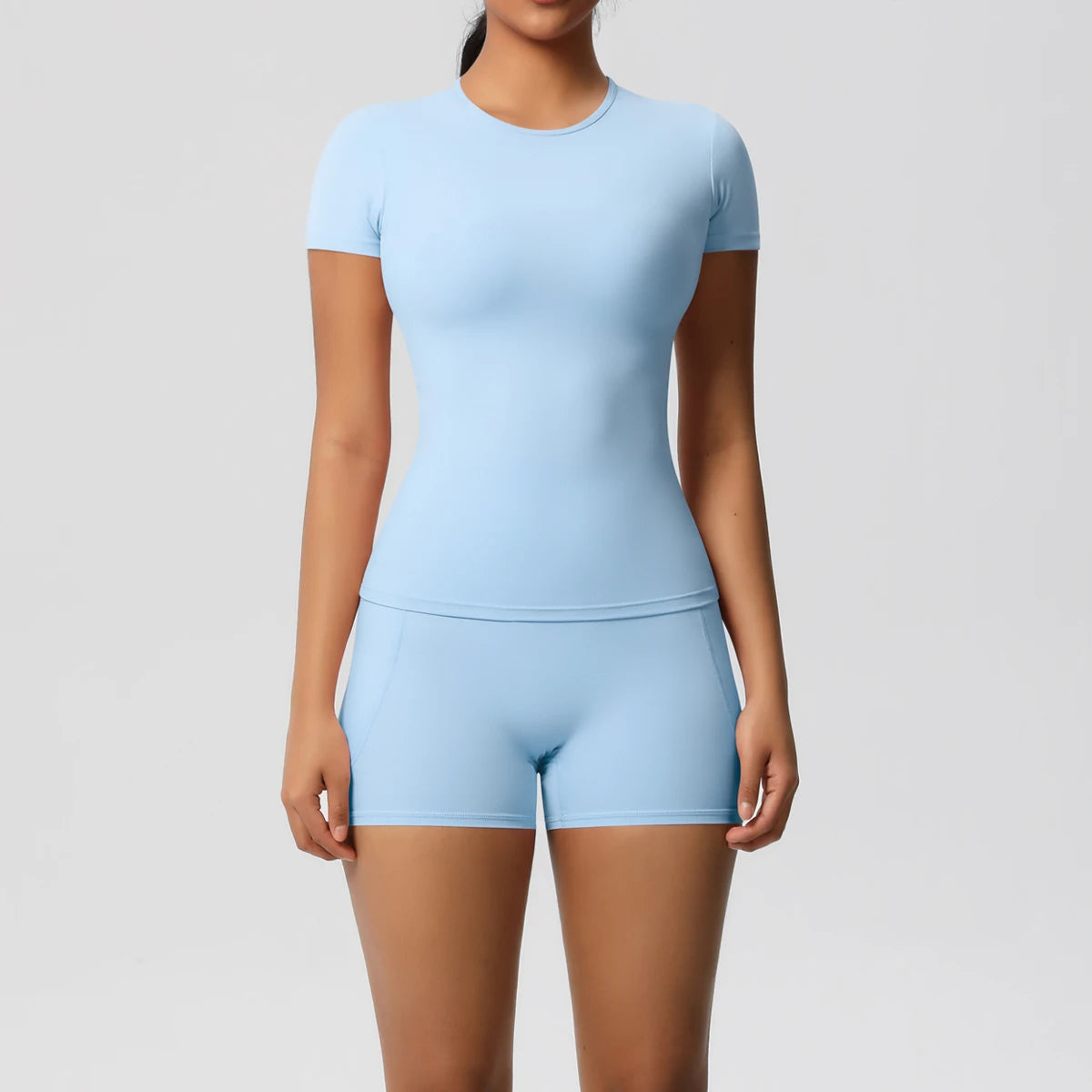 Workout Sportswear 2 Piece Piece Female Yoga Shirt Push Up Workout Clothes Outdoors Sport  High Waist  Fitness Sport Shorts