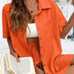 Casual Loose Single-breasted Top And Drawstring Shorts Set Fashion Ladies Suits Summer 2 Piece Set  Matching Outfits