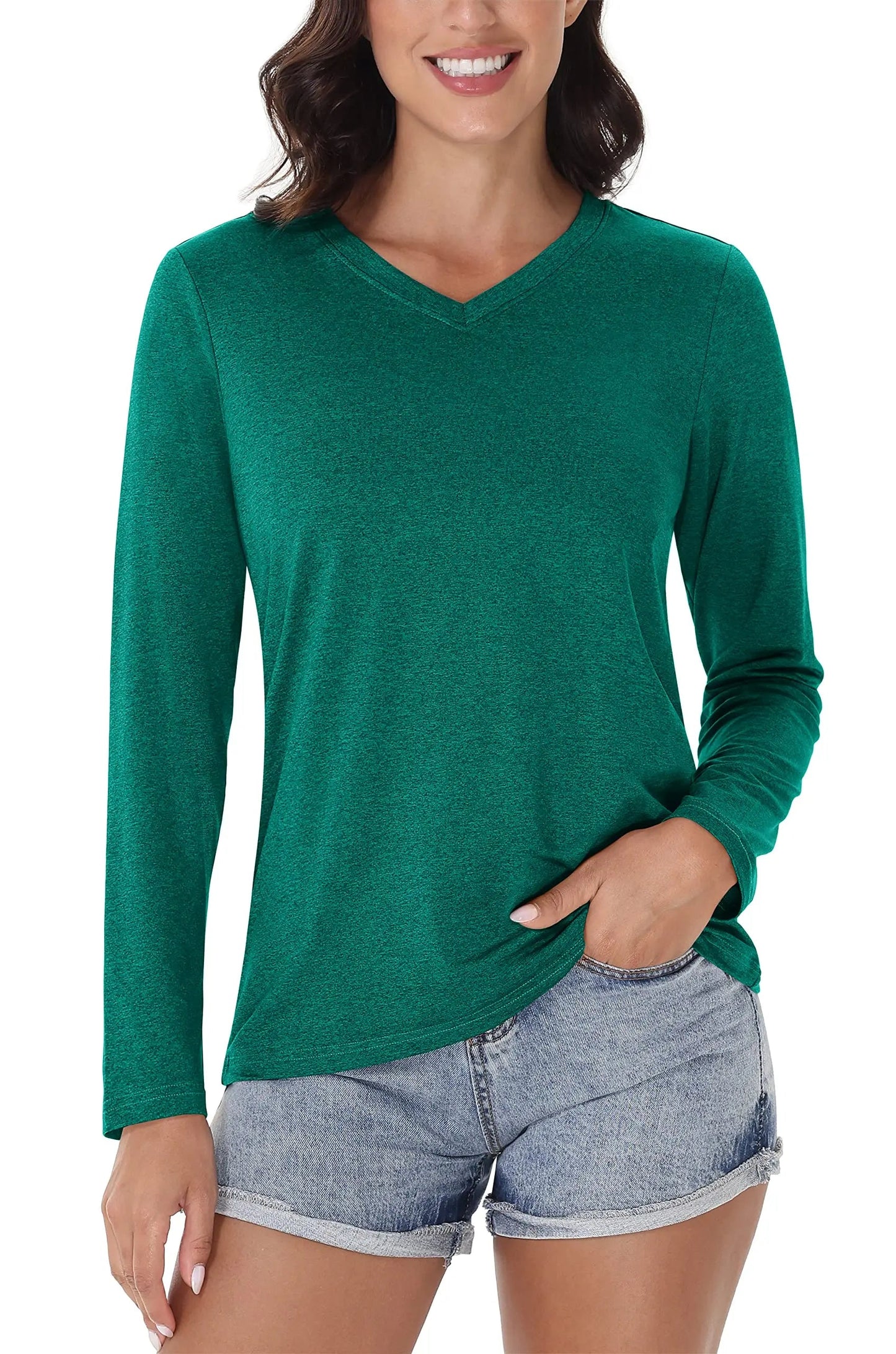 UPF 50+ Sun Protection Long Sleeve Shirts Womens V Neck Summer T-Shirts Outdoor Athletic Workout Running Gym Sportswear The Clothing Company Sydney