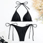 2 Piece Brown Bikini Red Halter Push Up Bra Tie Side Triangle Swimsuit Summer Bathing Suit Lace Up Micro Swimwear