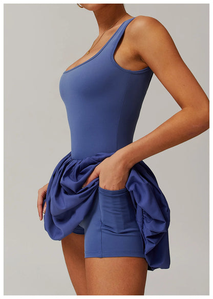 Two-piece Sports Dress Women's Anti Glare Yoga Jumpsuit Outdoor Running Fitness Tennis Skirt Workout Rompers Yoga Set