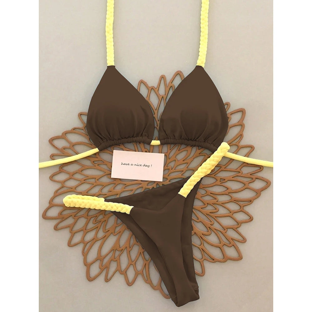2 Piece Micro Bikini Push Up Brazilian Bikini Set Thong Solid Swimsuit Summer Beachwear Swimwear