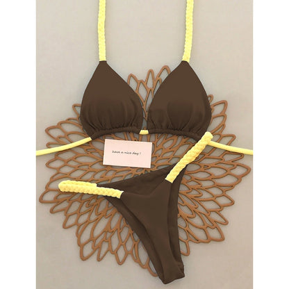 2 Piece Micro Bikini Push Up Brazilian Bikini Set Thong Solid Swimsuit Summer Beachwear Swimwear