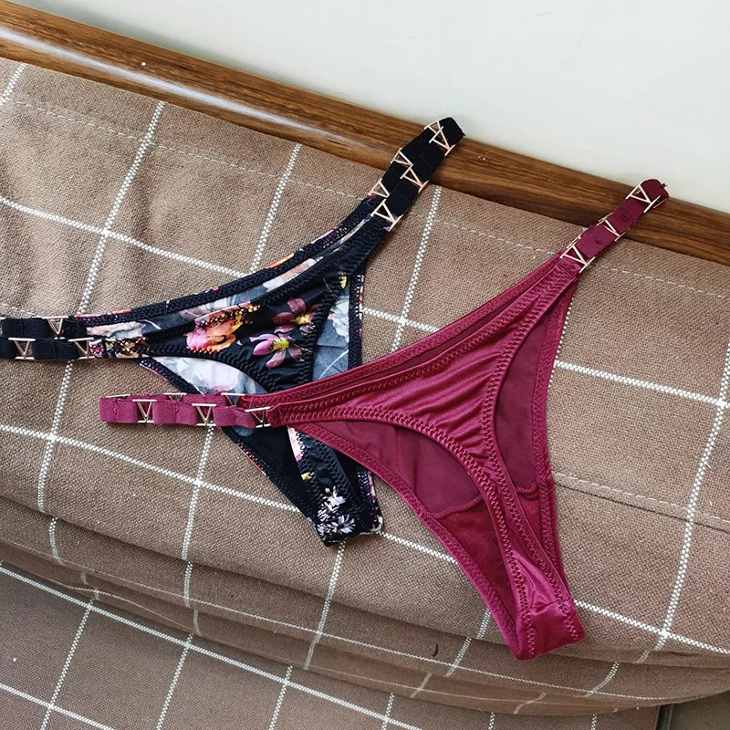 Seamless Thong Women Underwear Briefs Panties Zebra Flower Low Rise Metal Buckle G String Bikini Panty