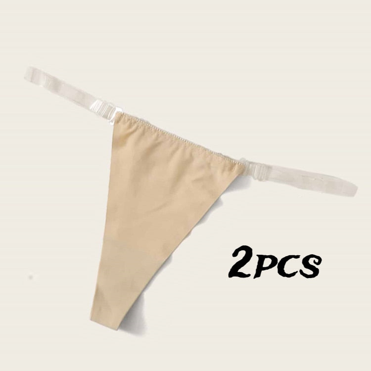 2 Pack Panties for Women Nylon Clear Transparent Strap Trim Thong G-string  Invisible Underwear T-back Lady Bikini Underpants