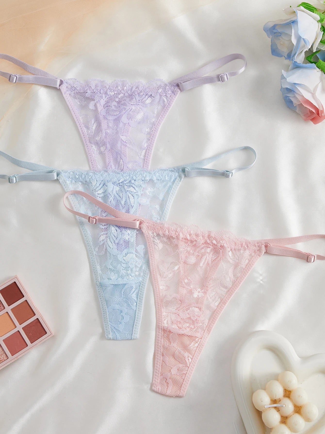 3 Pack Women's Lace Panties Underwear Adjustable Strap Floral Lace Sheer Mesh Thong G String The Clothing Company Sydney