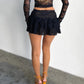 Women Y2k Pleated Layered Mini Skirt Lace Trim Asymmetrical Hem Flared Micro Low Waist Grunge Short Skirt