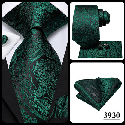 Green Paisley Silk Tie Set for Men – Necktie, Pocket Square & Cufflinks The Clothing Company Sydney