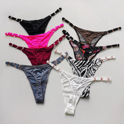 Seamless Thong Women Underwear Briefs Panties Zebra Flower Low Rise Metal Buckle G String Bikini Panty