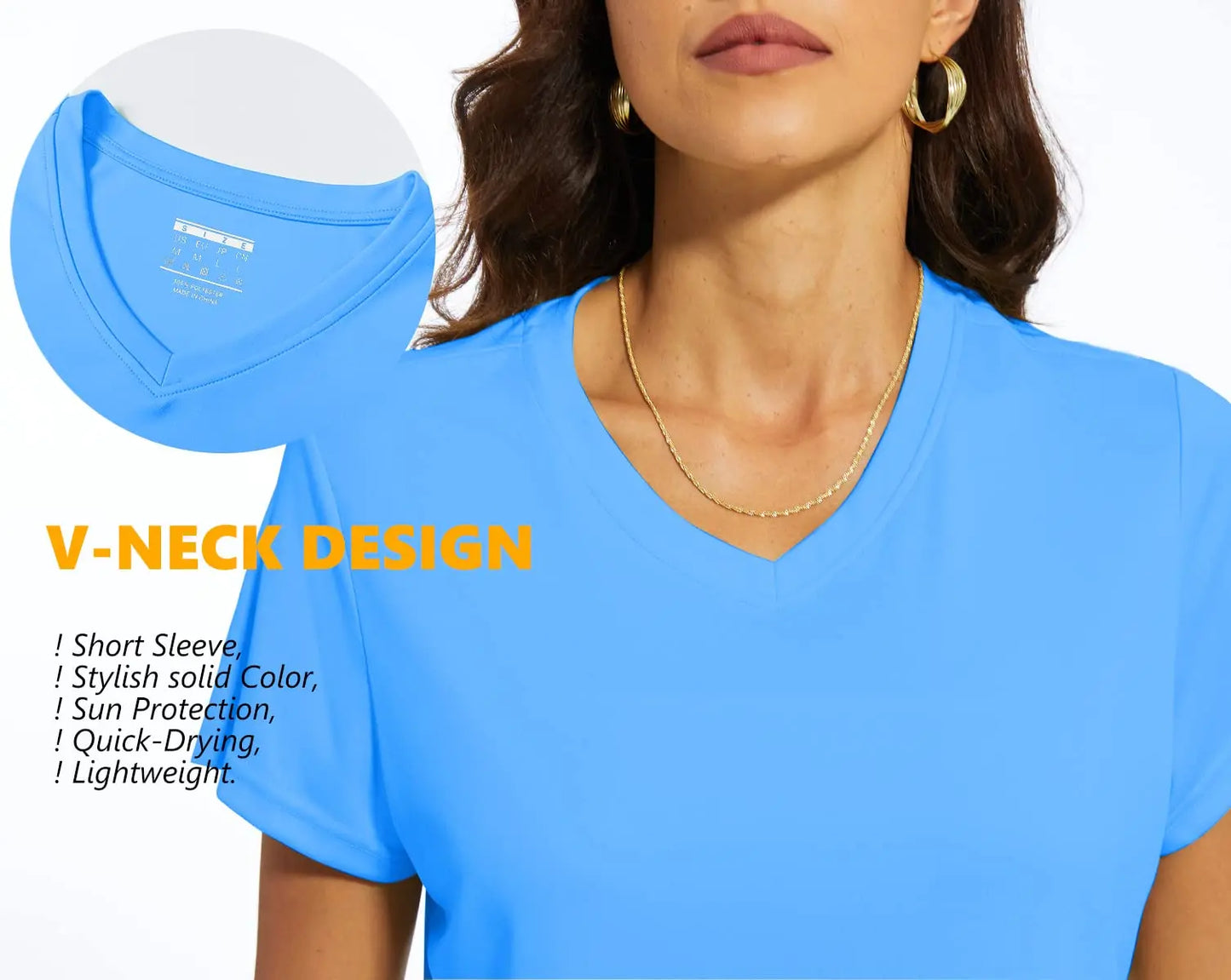 UPF 50+ Summer Short Sleeve V-Neck T-shirts Womens Sun Protection T-shirts Quick Dry Hiking Running Tee Shirts Tops