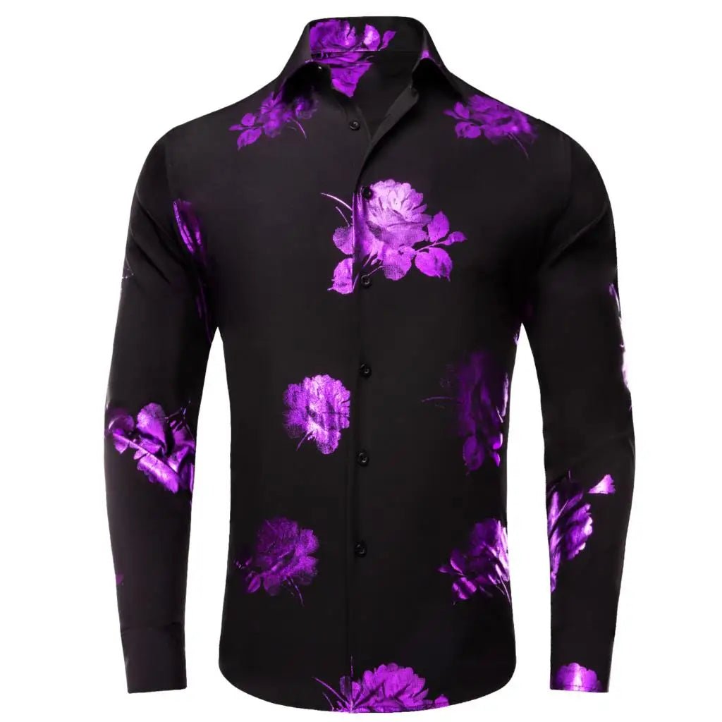 Lilac Mauve Lavender Purple Silk Mens Shirts Luxury Lapel Long Sleeve Dress Shirt