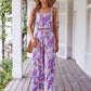 Elegant Long Women's Backless Wide Leg Jumpsuits Casual Sleeveless Floral Rompers Summer Matching Outfit Set