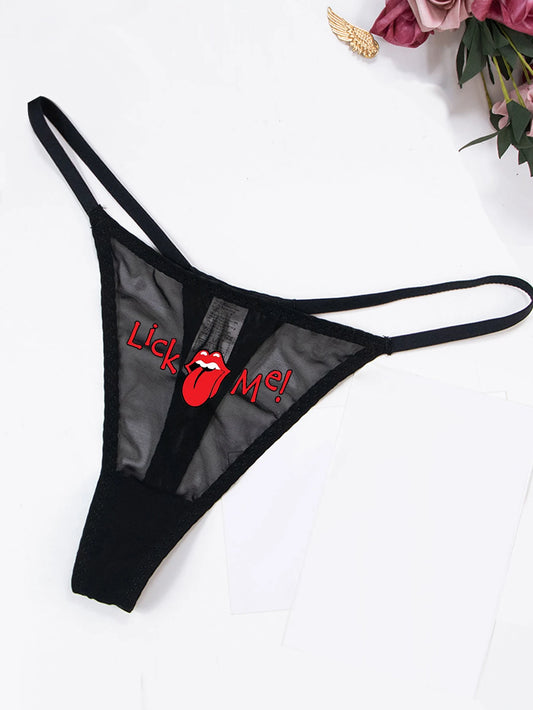 Fashion Solid Colour Mesh Mouth & Letter Printing  Low Waist Panty Lingerie For Woman Ladies Thong Underwear The Clothing Company Sydney