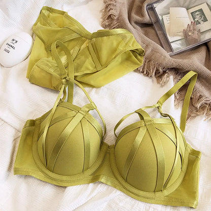 2 Piece Women Lace Underwear Hollow Push Up Bra Set Classic Bandage Lingerie Fashion Fluorescent Plus Size Set