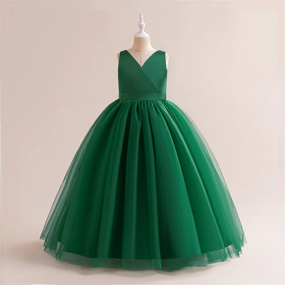 Girls Long White Bridesmaid Wedding Prom Gown Big Bow Party Communion – The  Clothing Company Sydney