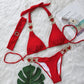 2 Piece Rhinestone Swimsuit Crystal Thong String Bikini Set Swimwear Beach Wear Bathing Suit