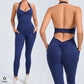 Hollow Backless Sport Short One Piece Jumpsuit Pocket Unitard Yoga Set Gym Women Romper Fitness Scrunch Squat Outfit Set The Clothing Company Sydney