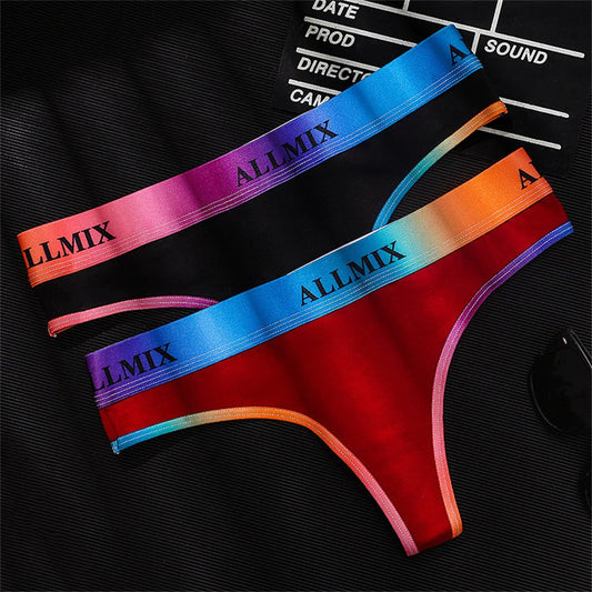 2 Pack Panties Cotton for Women Thong Rainbow Colour Underwear Ladies Elasticity G-string Briefs The Clothing Company Sydney