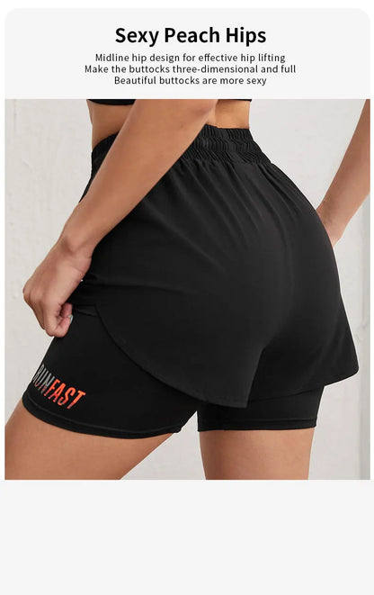 Women's High Rise Yoga Shorts With Elastic Running Shorts Two Pieces Pants With Inside Layer