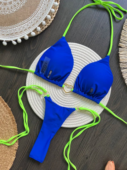 Halter Solid color Bikini Set Women's Swimsuit Two piece Triangle Thong Swimwear Bathing Suit The Clothing Company Sydney