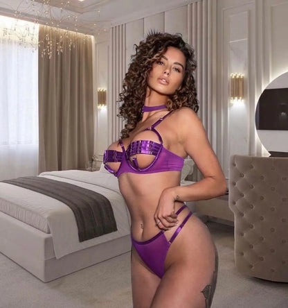 5-Piece Costume Hollow Underwear Sensual Open Bra Outfits Lingerie Set - The Clothing Company Sydney