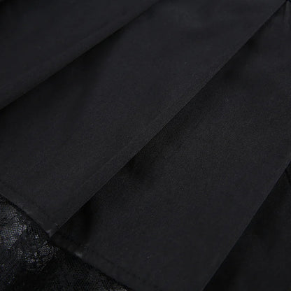 Retro Pleated Skirt Lace Up High Waist Plaid Mesh Stitching Hem Y2K Aesthetic Gothic Black Mini Skirt The Clothing Company Sydney