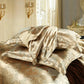 3 Piece Luxury Jacquard Bedding Set King Size Duvet Quilt Cover Floral Golden with Pillowcase