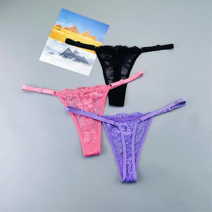 3 Pack Adjustable Transparent Thong Panties Womens Lace Underwear Low Waist T-back String Underpants The Clothing Company Sydney