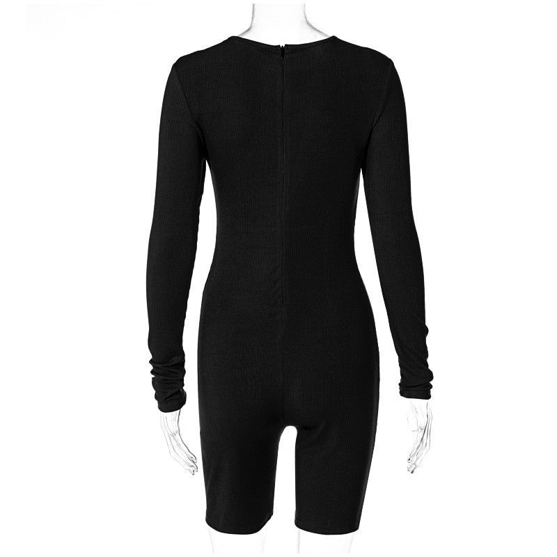 Casual Women's Knitted Bodycon Jumpsuit Fashion Long Sleeve Short Sport One-piece Suit Spring Back Zipper Yoga Playsuit The Clothing Company Sydney