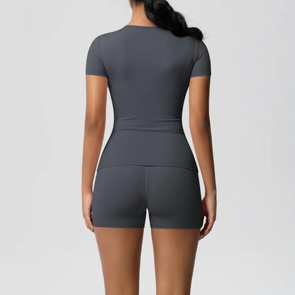 2 Piece Quick-Drying Gym Leggings Set Summer Short Sleeve Breathable Stretchy Yoga Slim Fitness Active Top Women's Cycling Bike Shorts The Clothing Company Sydney