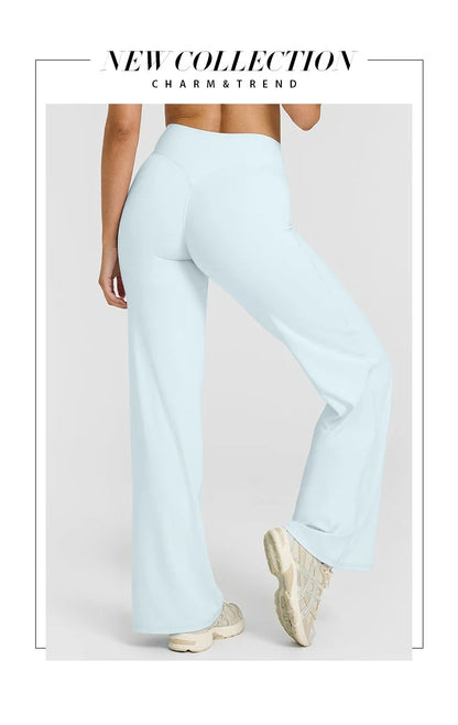 Women's Mid Waist Sport Trousers Wide-Leg Pants Ultra Soft Yoga Pilates Running Gym Pants