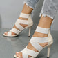 Khaki Beige Thin High Heels Women Summer Elastic Band Dress Party Wedding Shoe Back Zip Gladiator Sandals