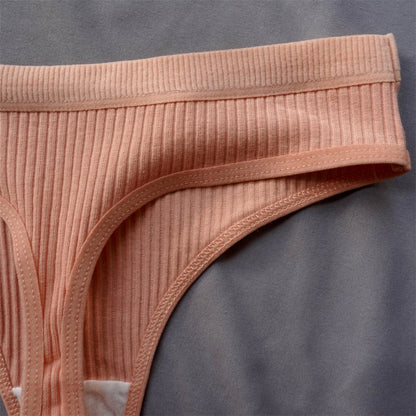 3 Pack Seamless Ribbed Cotton Thong Low Waist Bikini Briefs Sports Underwear Plus Size
