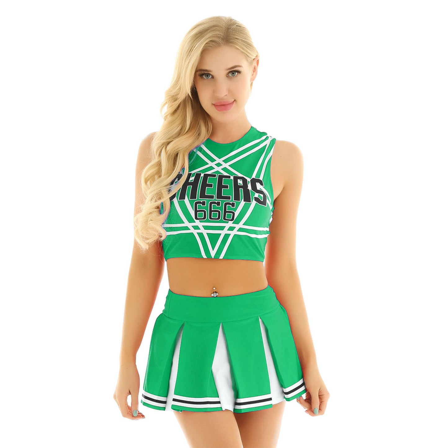 Women's Cheerleading Uniform Cosplay Set Backless Crop Top Mini Pleated Skirt Carnival Party Halloween Costume