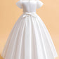 Little Big Girls Elegant Princess Puff Sleeves Satin Flower Girl Wedding Birthday Party Formal Dress