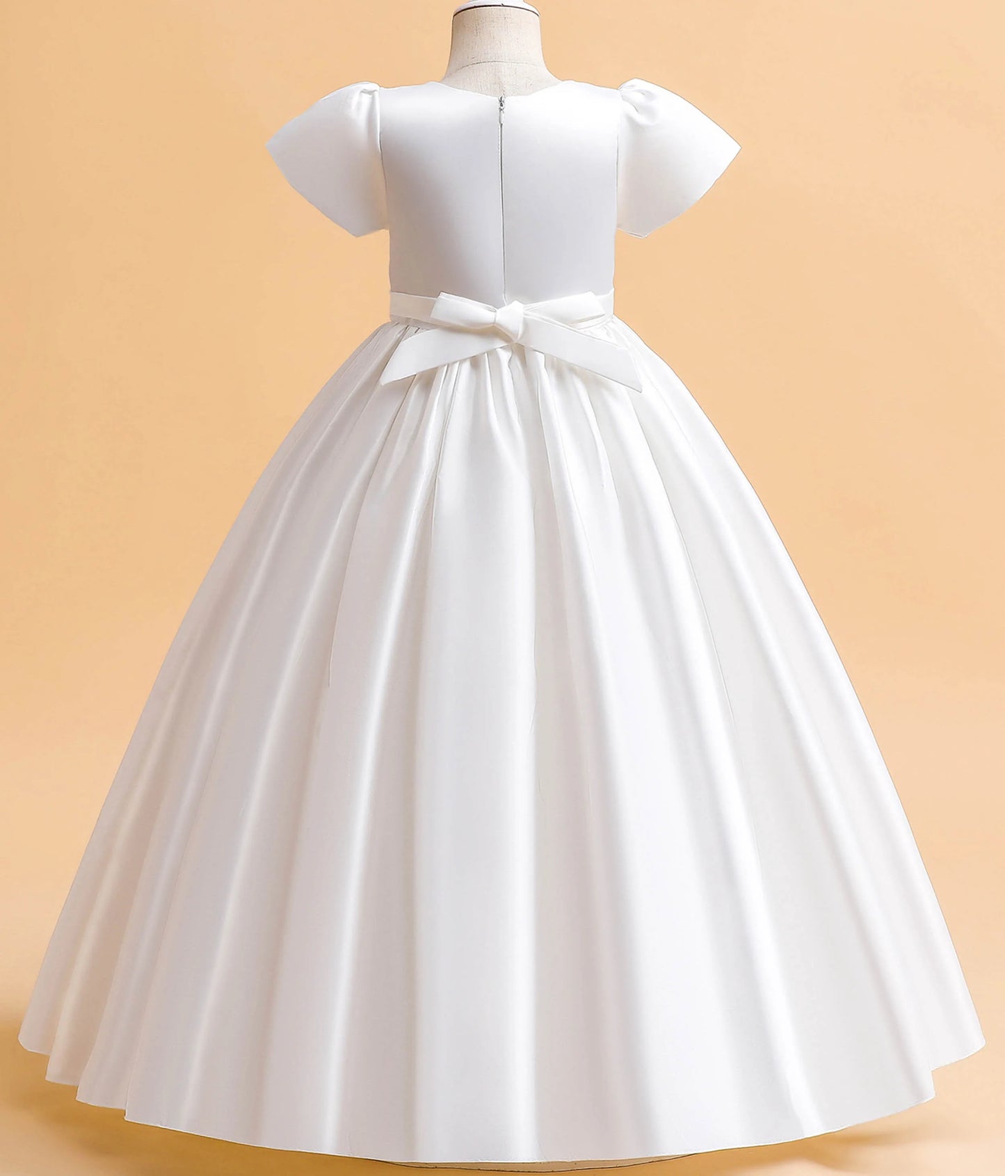 Little Big Girls Elegant Princess Puff Sleeves Satin Flower Girl Wedding Birthday Party Formal Dress