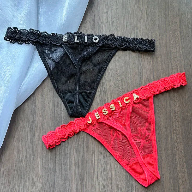 Custom Name Crystal Letter Thong Lace Bikini Panties G-String Low Waist Briefs The Clothing Company Sydney