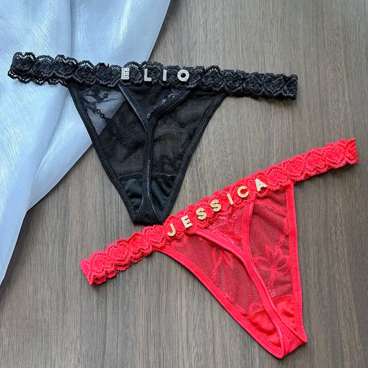 Custom Name Crystal Letter Thong Lace Bikini Panties G-String Low Waist Briefs The Clothing Company Sydney