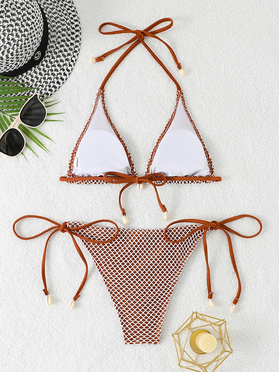2 Piece Halter String Triangle Bikini Swimwear Mesh Swimsuit Solid Bathers Bathing Swimming Swim Suit Beachwear The Clothing Company Sydney