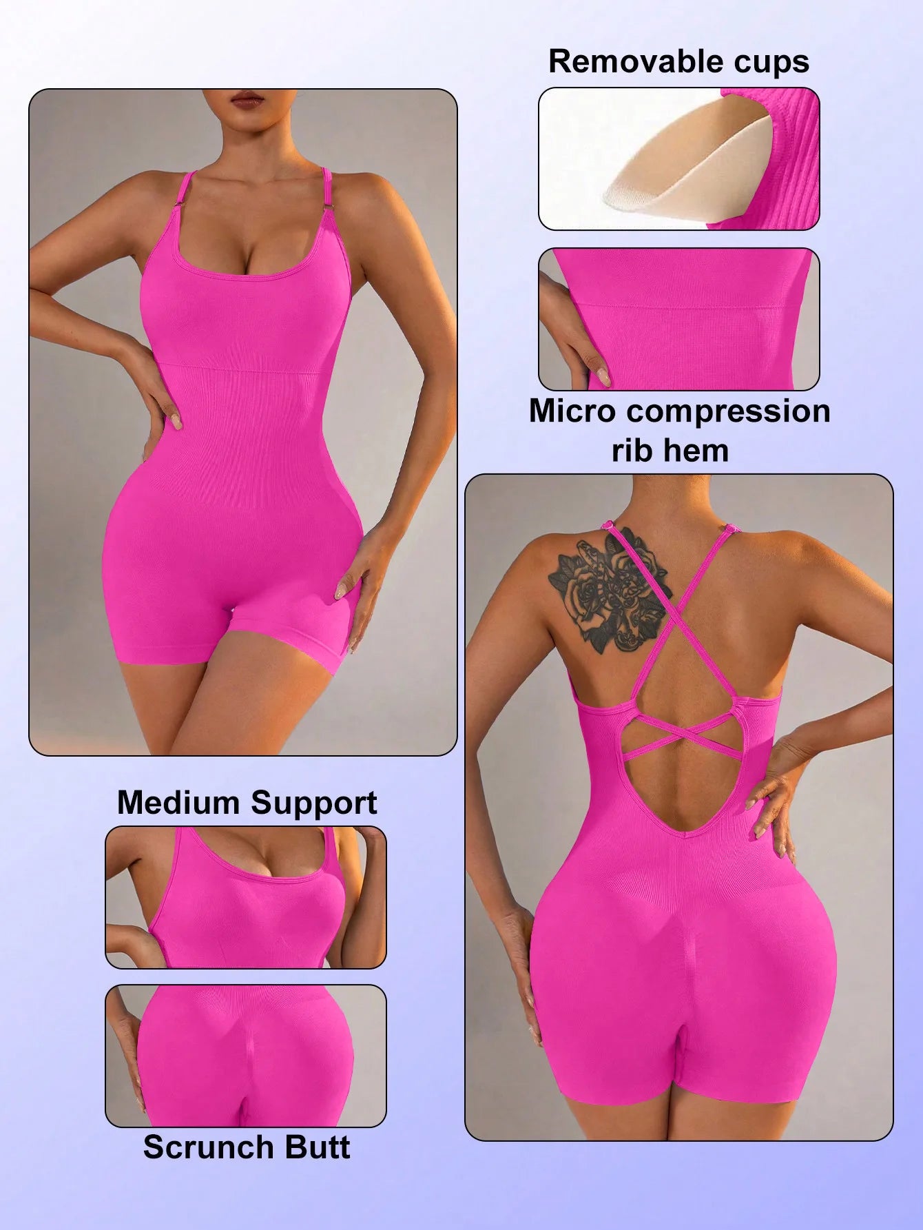 Women's Jumpsuit Short Bodycon High Elasticity Nylon Bodysuit Yoga Sports Workout Gym One Piece Criss Cross Activewear