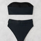 2 Piece Black Bandeau Bikinis High Waist Swimsuit Women Solid Swimwear Bathers Bathing Swimming Swim Suit Beachwear The Clothing Company Sydney