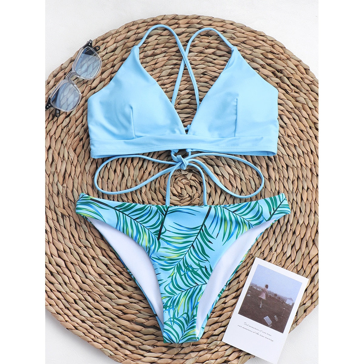 Leaves Printed Push Up Swimsuit Small Chest Women Two Piece Swimwear Beachwear Bathing Suit Bikini Set The Clothing Company Sydney