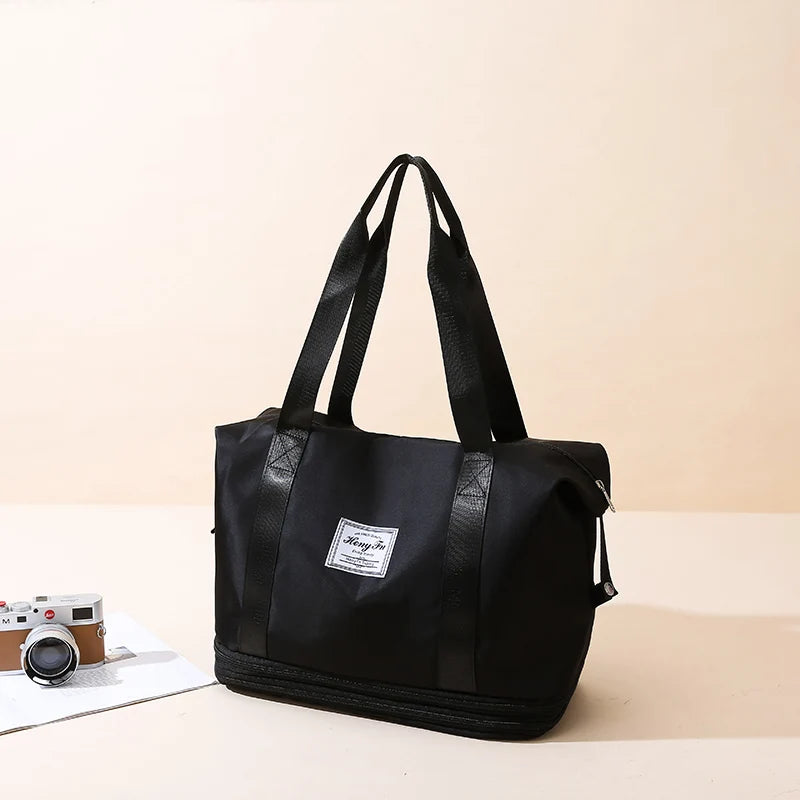 Travel Bag Women Shoulder Bag Casual Handbag Double Zipper Expansion Bag Large Bag Fashion Luggage Bag