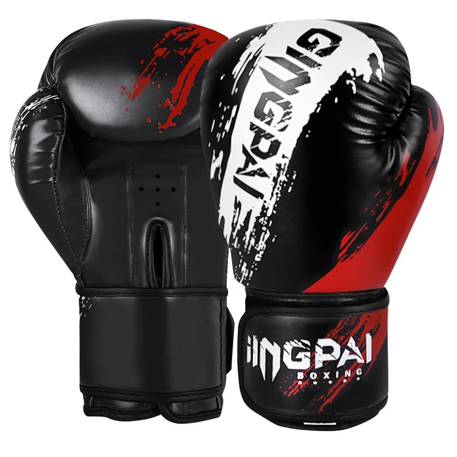 Adult and kid boxing Muay Thai gloves, adjustable training mitts in black, red and blue
