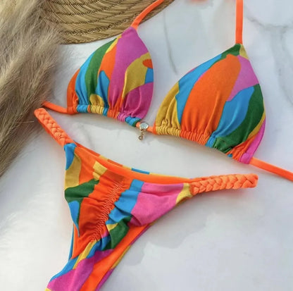 2 Piece Swimwear Leopard Printed Micro Bikini Set Striped Beachwear Summer Swimsuit Two-pieces Thong Bathing Suit