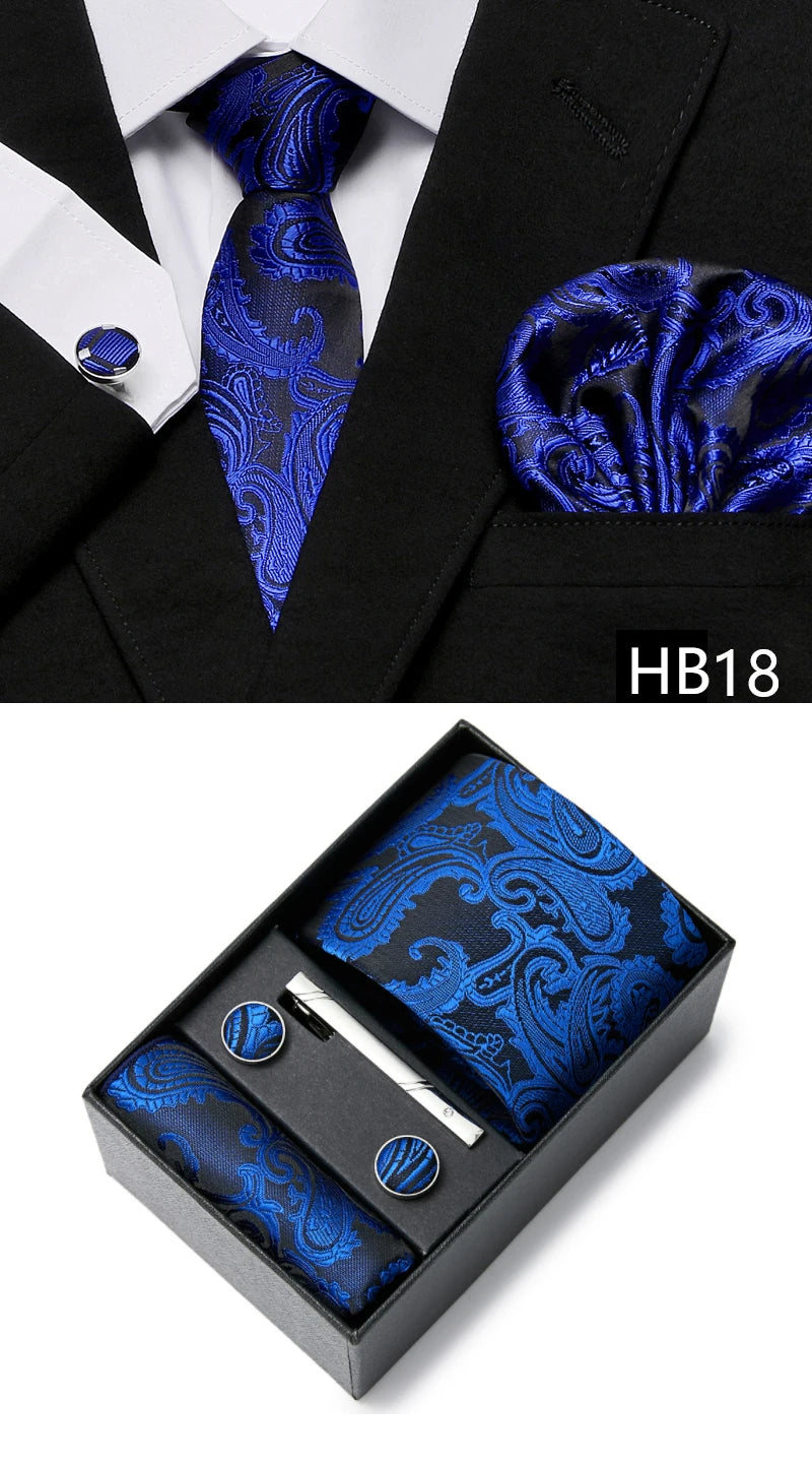 5 piece 7.5 cm Width Tie Sets Black Men's Tie Hankerchiefs Cufflinks clip Box wedding gift handmade Necktie Set The Clothing Company Sydney